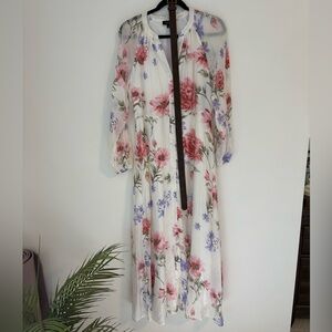 CeCe White Floral Maxi Dress with Pink and Lavender Blooms
